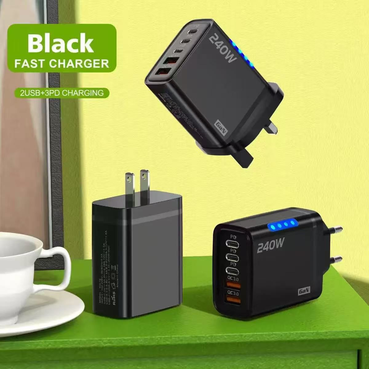 240W Fast Charger with 3 PD and Dual USB Ports