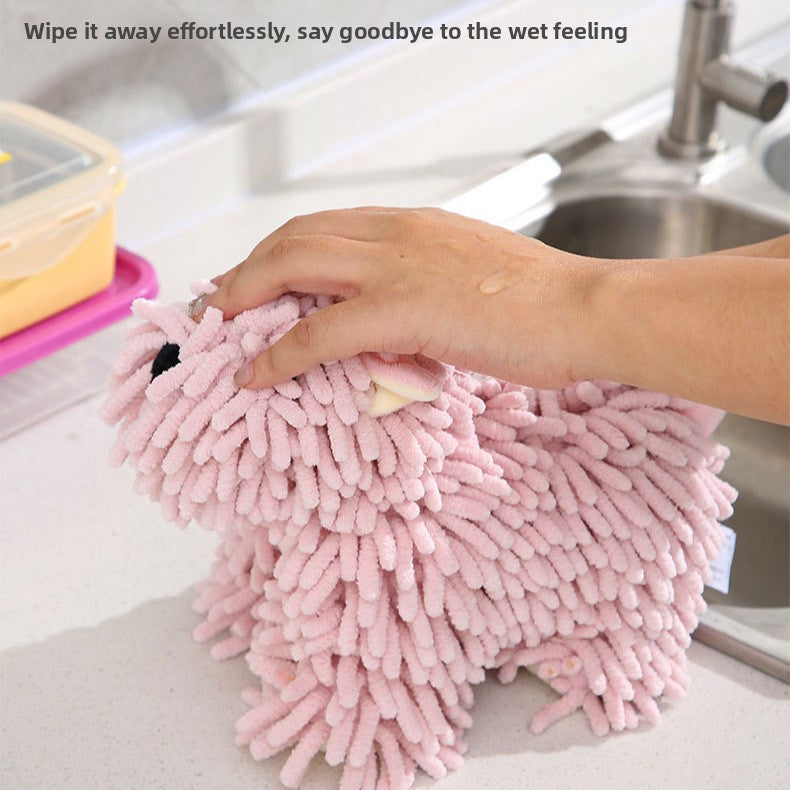 Cartoon Puppy Chenille Hand Towel Soft Absorbent Kitchen Towel