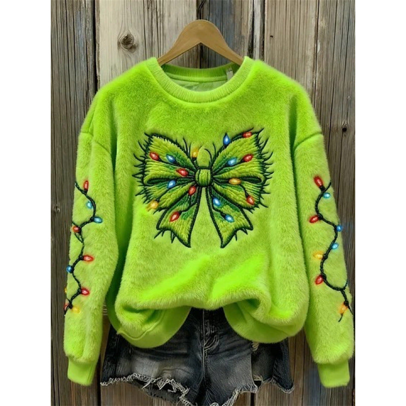Womens 3D Printed Christmas Flannel Pullover Sweatshirt