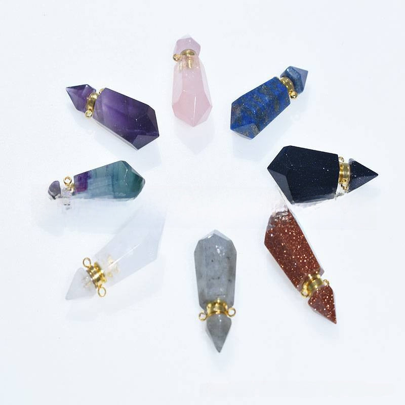 Natural Crystal Hexagonal Perfume Bottle Pendant