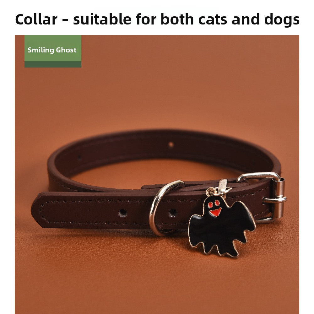 Halloween PU Leather Dog Collar with Decorative Charms