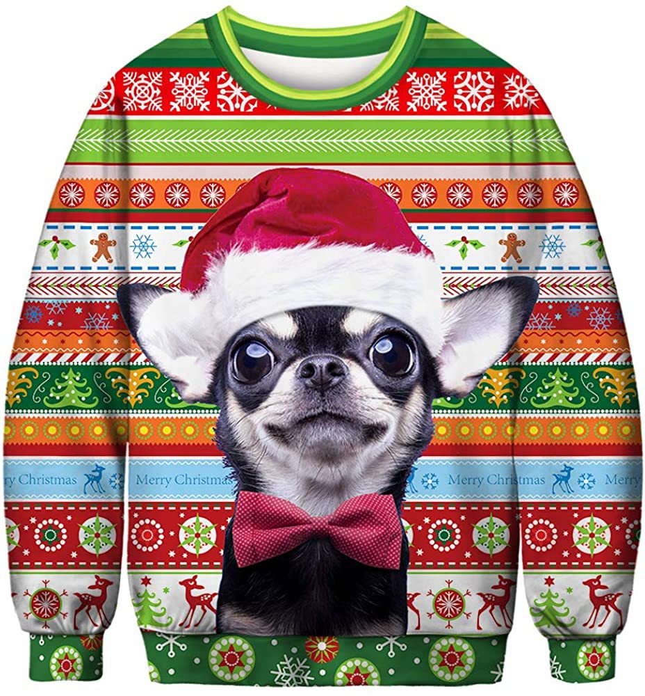 3D Printed Funny Chest Hair Couple Sweatshirt Long Sleeve Pullover Christmas Top