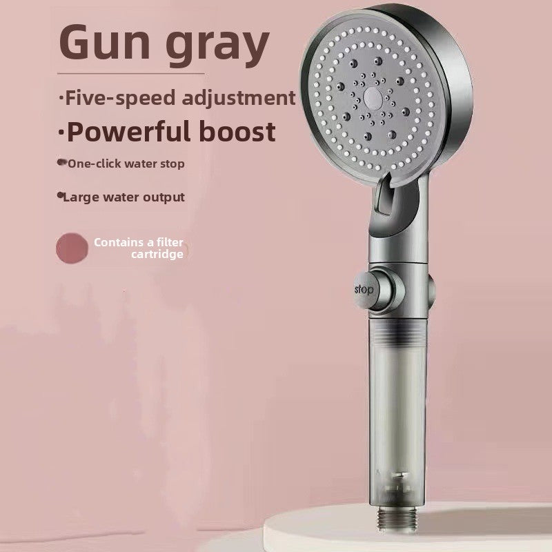 Five-Speed Pressurized Shower Head with Filtration System and Wall Mount