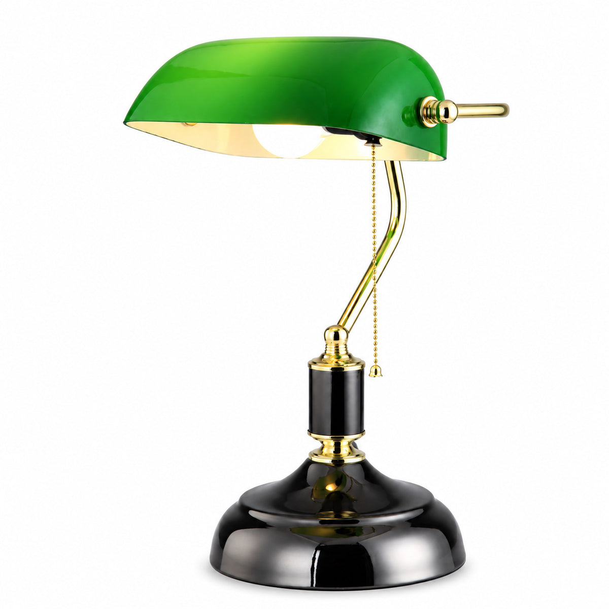 European Retro Green Glass Desk Lamp with Pull Switch Glass Shade