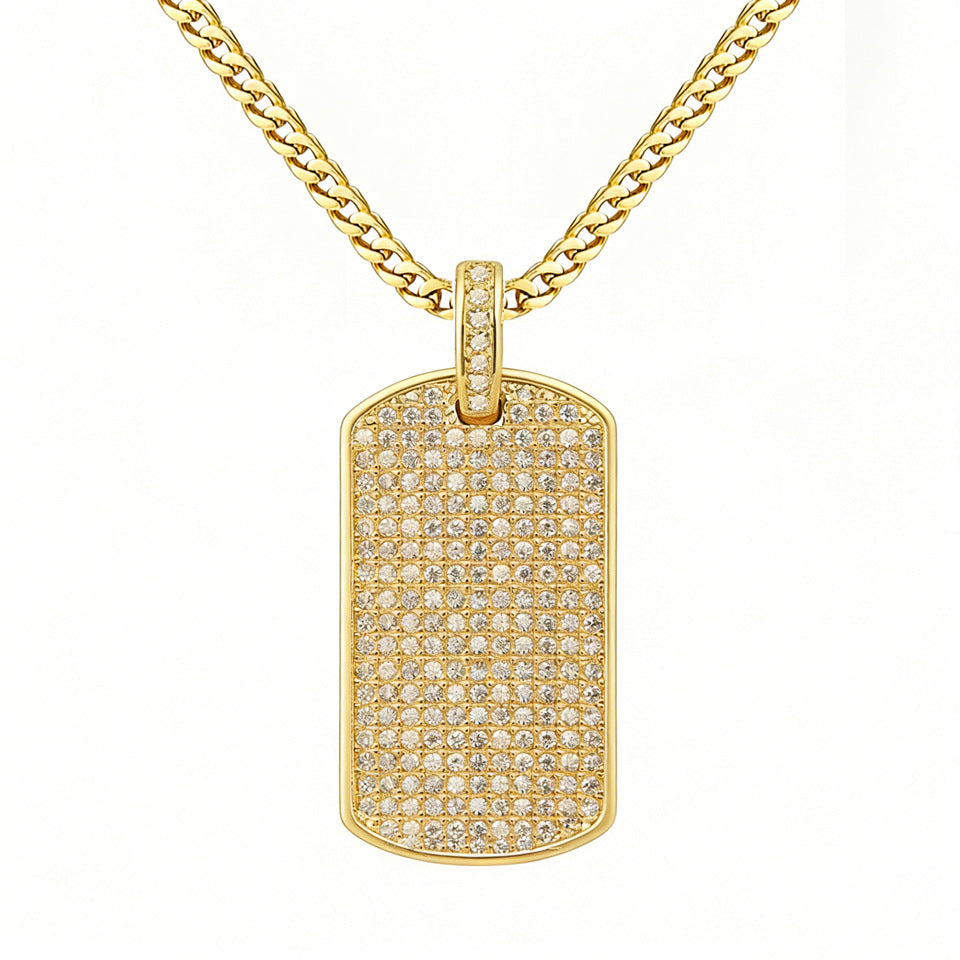 Hip Hop Square Dog Tag Zircon Necklace