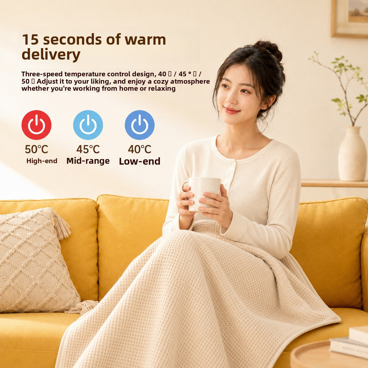 USB Rechargeable Graphene Heated Shawl Cape with Multi-Level Temperature Control and Washable Plush Material