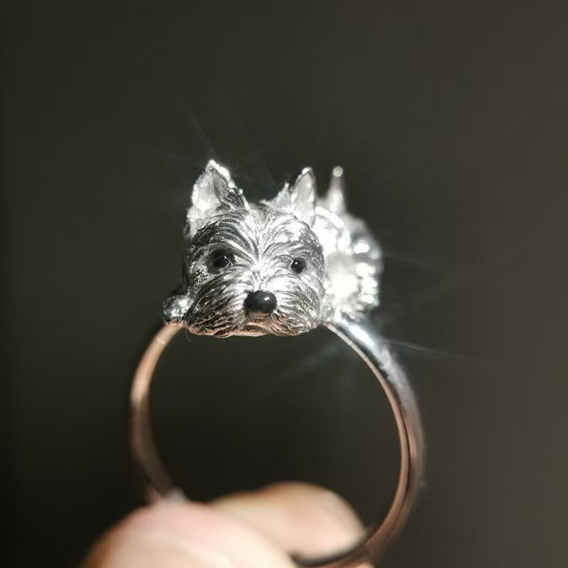 Cute Puppy Design Silver Ring