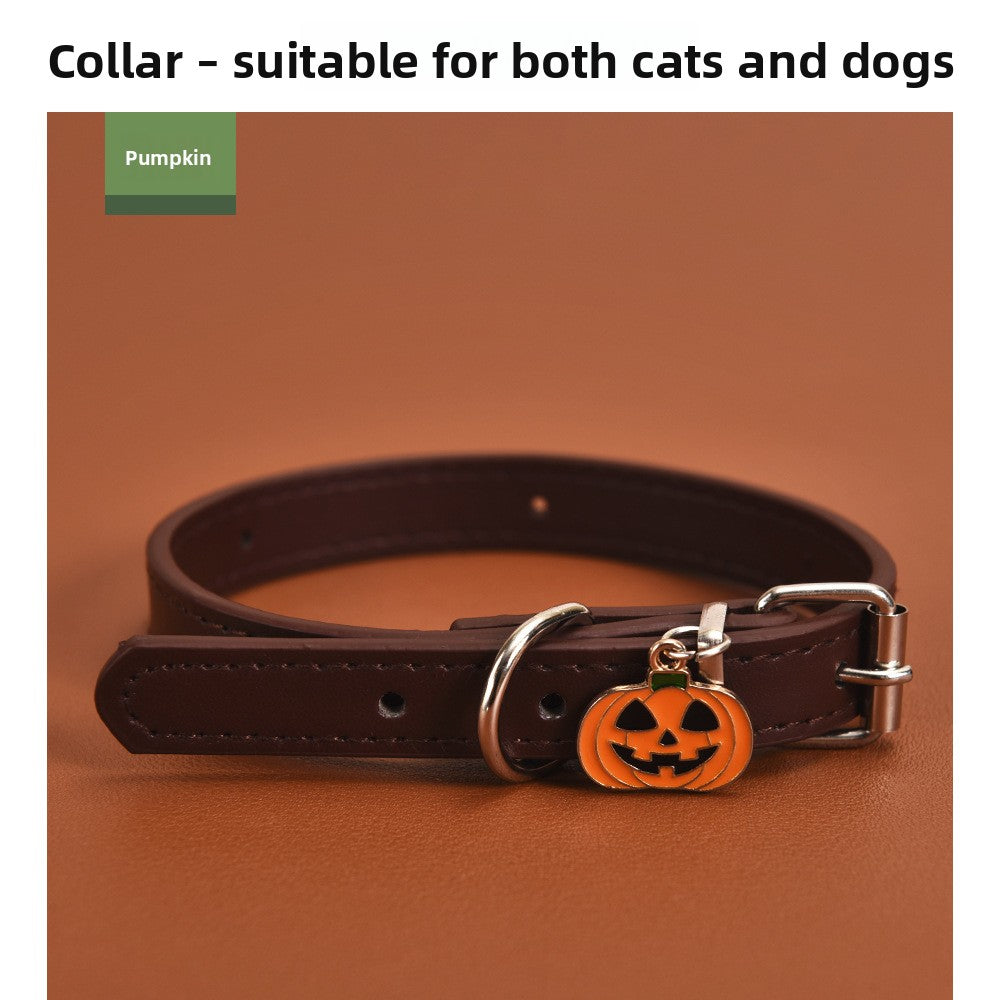 Halloween PU Leather Dog Collar with Decorative Charms
