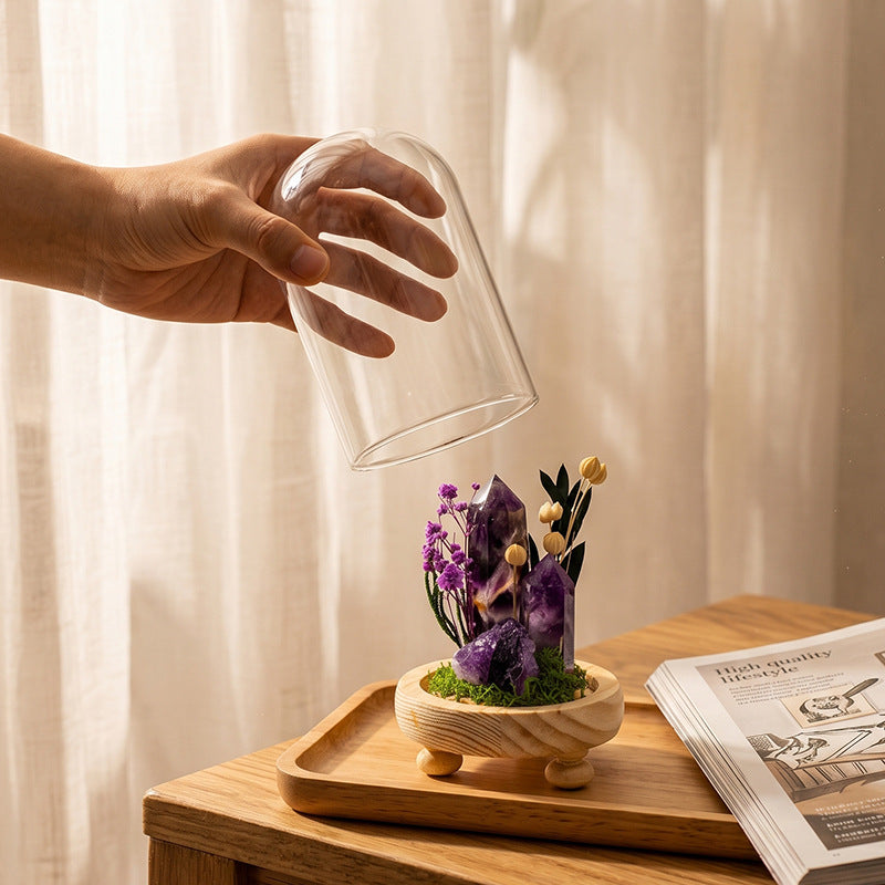 Handmade Crystal Bonsai with Glass Dome