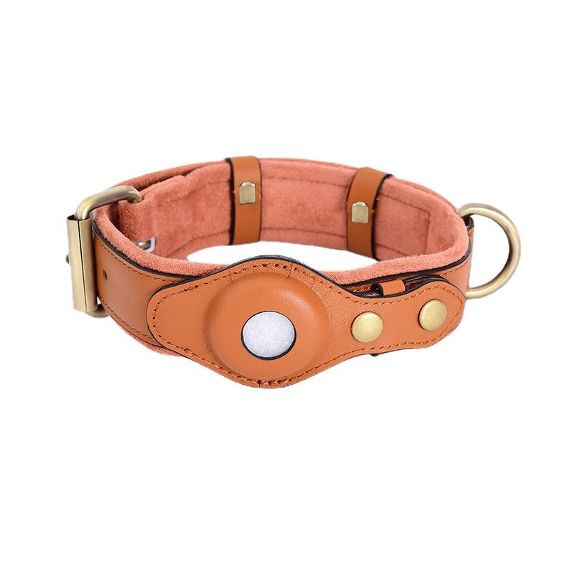 Adjustable Suede Dog Collar with Tracker Holder