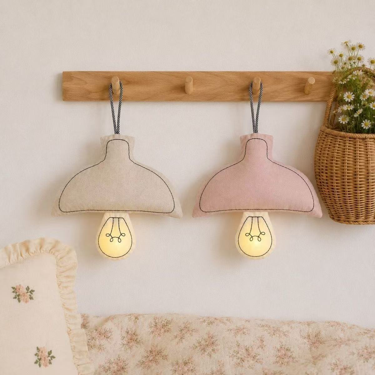 Creative Cute Bulb-Shaped Fabric Wall Light Touch Switch LED Night Light