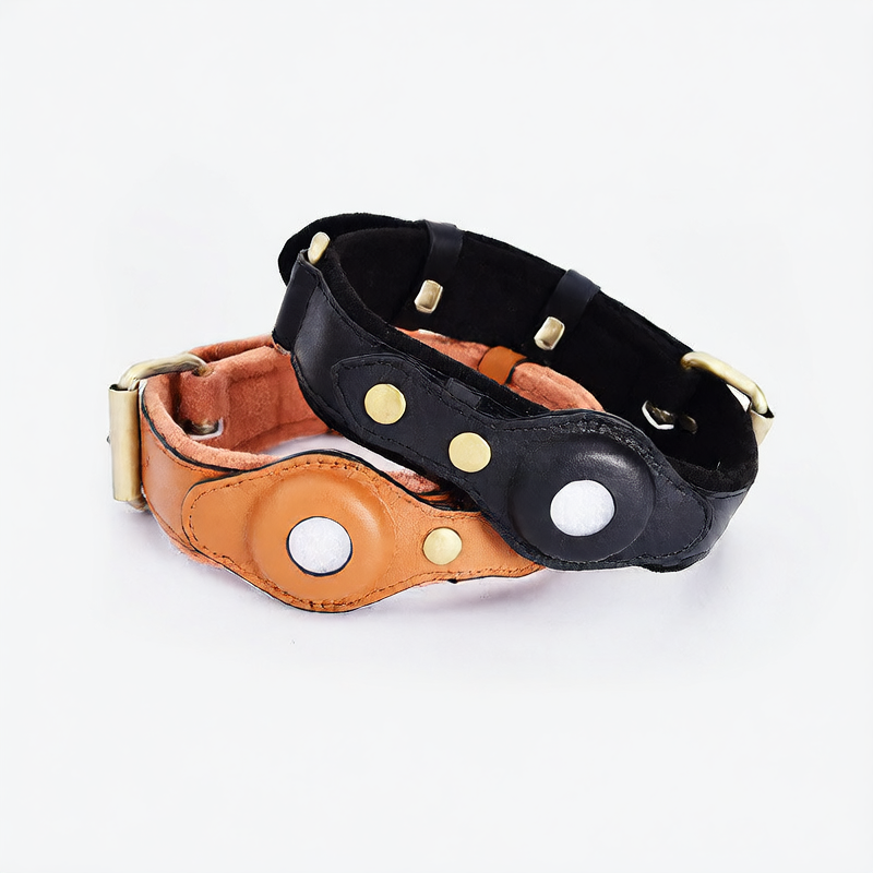Adjustable Suede Dog Collar with Tracker Holder