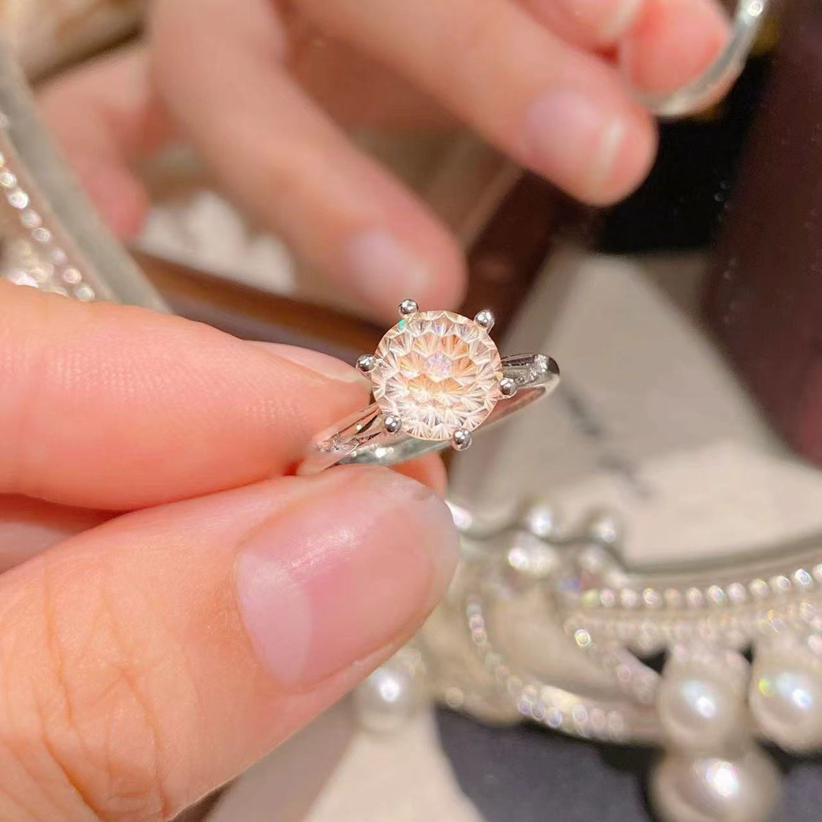 Six-Claw Simulated Diamond Ring
