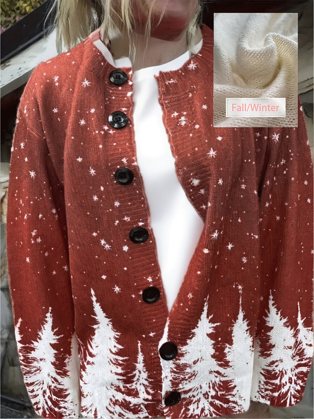 Christmas sweater vintage round-neck cardigan