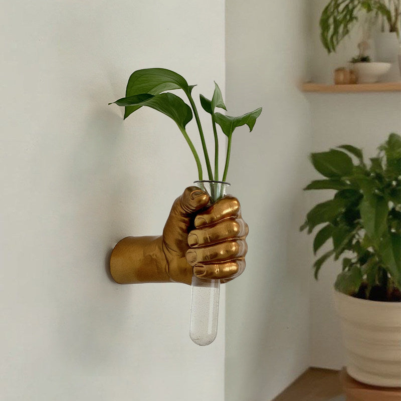 Golden Hand-Held Glass Vase Wall Hanging Decor