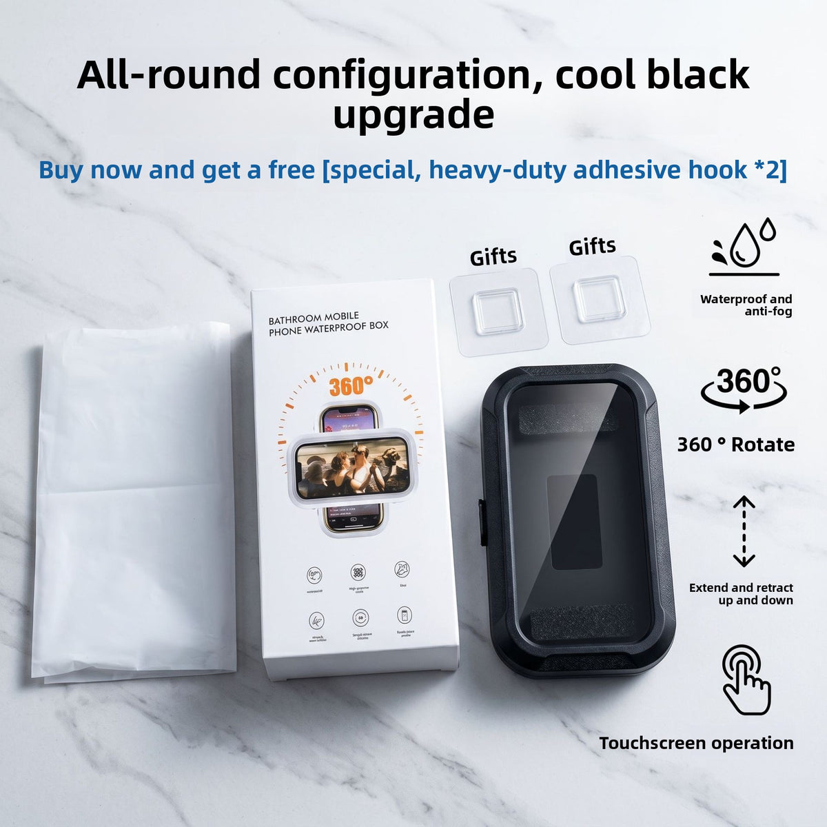 360° Rotatable Waterproof Wall-Mounted Phone Holder with Telescopic Stand
