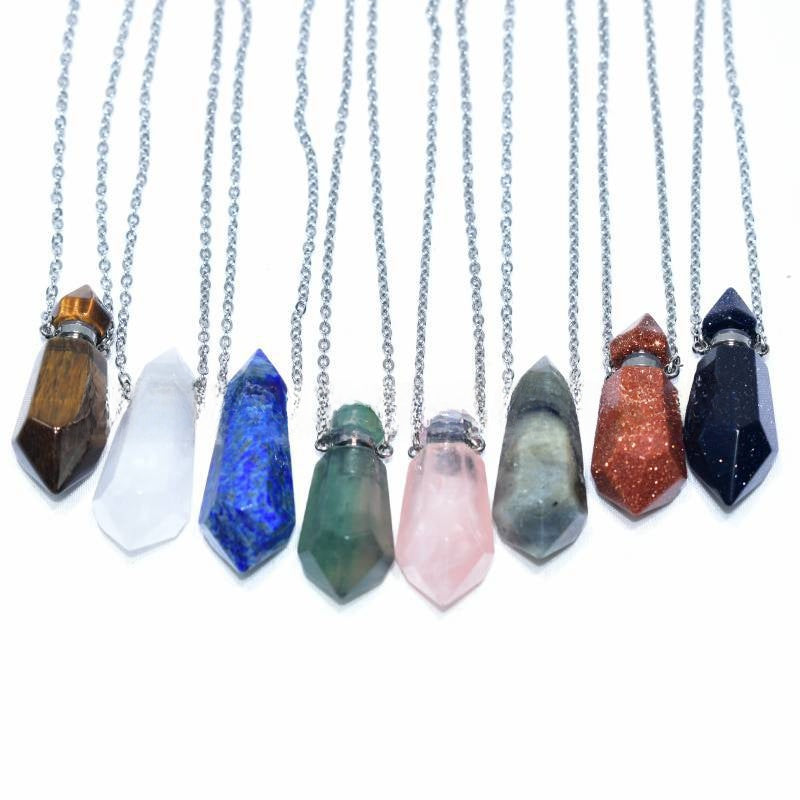 Natural Crystal Hexagonal Perfume Bottle Pendant