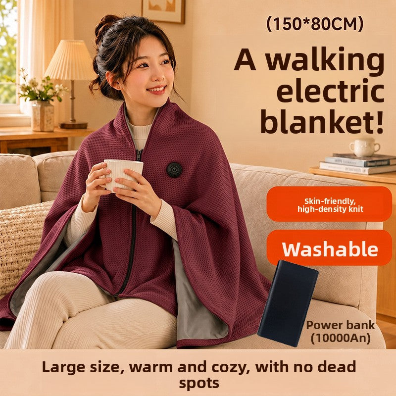 USB Rechargeable Graphene Heated Shawl Cape with Multi-Level Temperature Control and Washable Plush Material