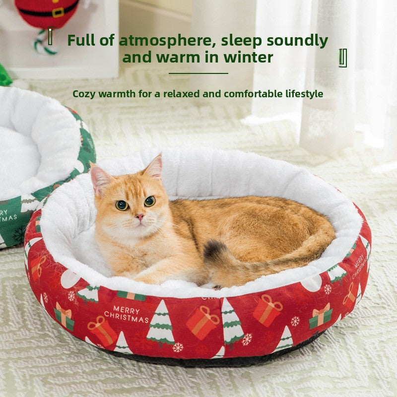 Christmas Round Pet Nest for Cats and Dogs