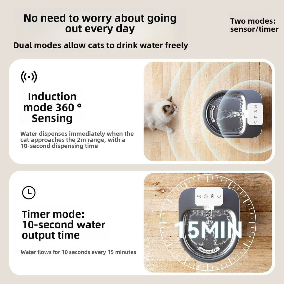 Stainless Steel Pet Water Dispenser with Wireless Sensor