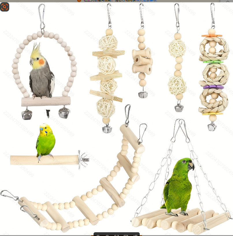 Wooden Bird Toy Set with Stairs and Swing