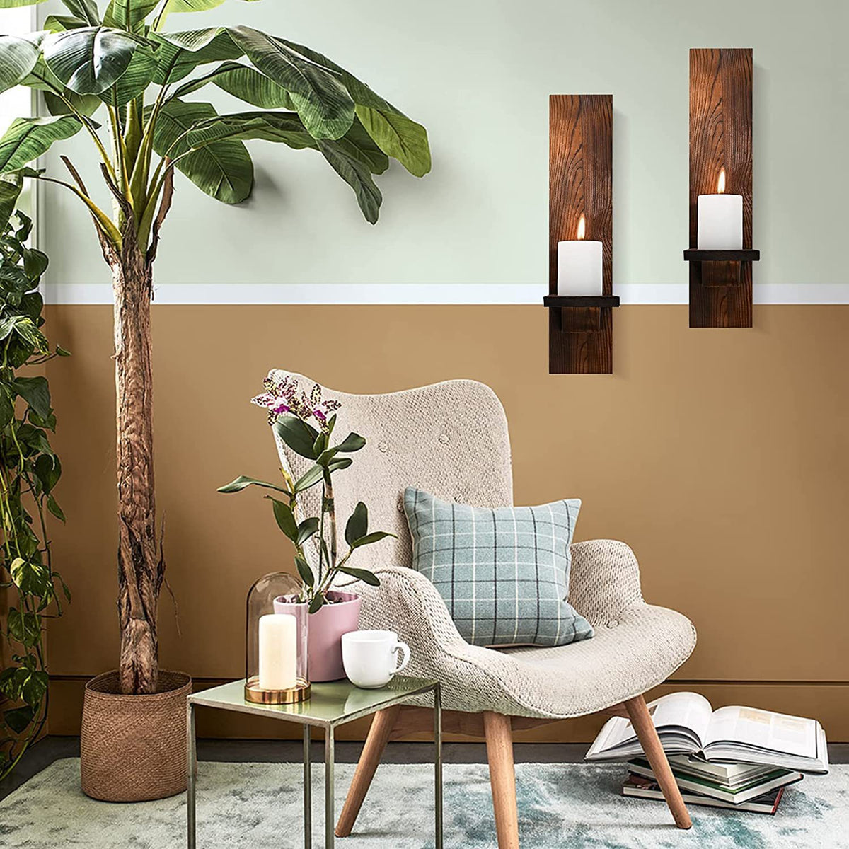 Wooden Floating Wall Candle Holder for Farmhouse Decor