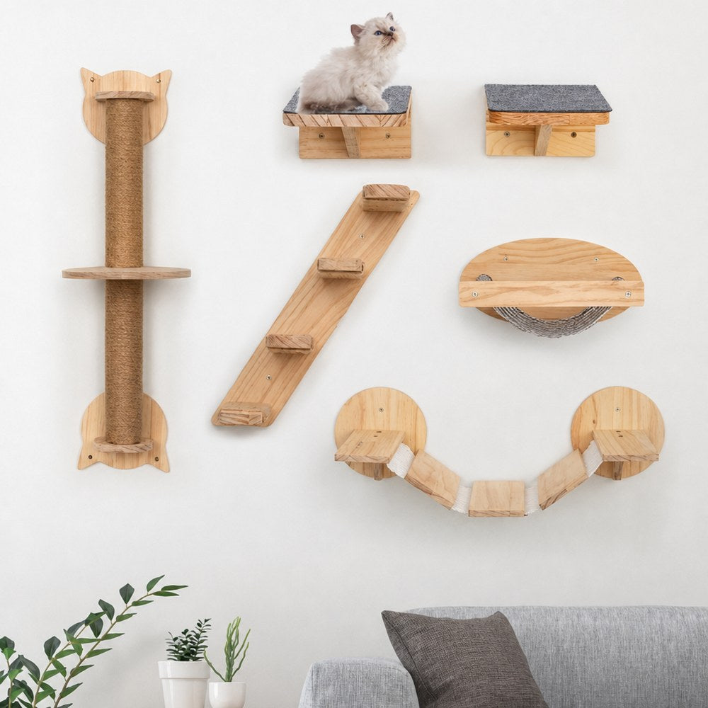 Wall-mounted wooden cat bed