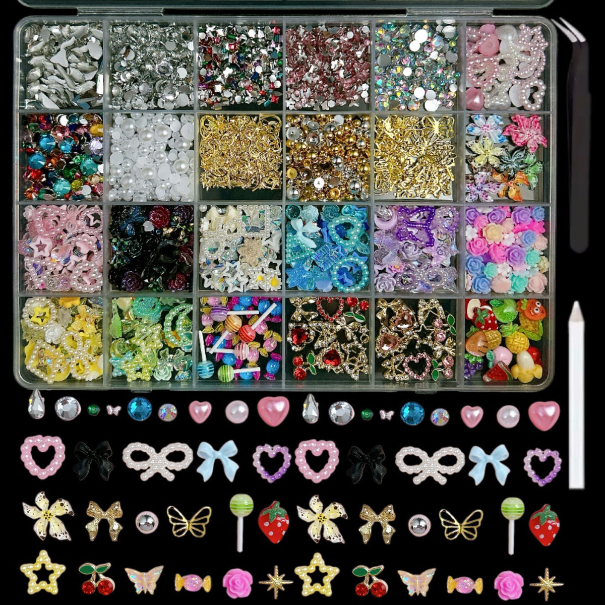 24-Grid Artificial Lily Flower Nail Art Decorations DIY Kit
