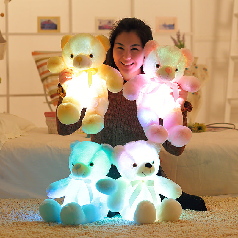 Candy-Colored Luminous Musical Teddy Bear Plush Toy, Soft Huggable Stuffed Animal for Birthday Christmas Gift