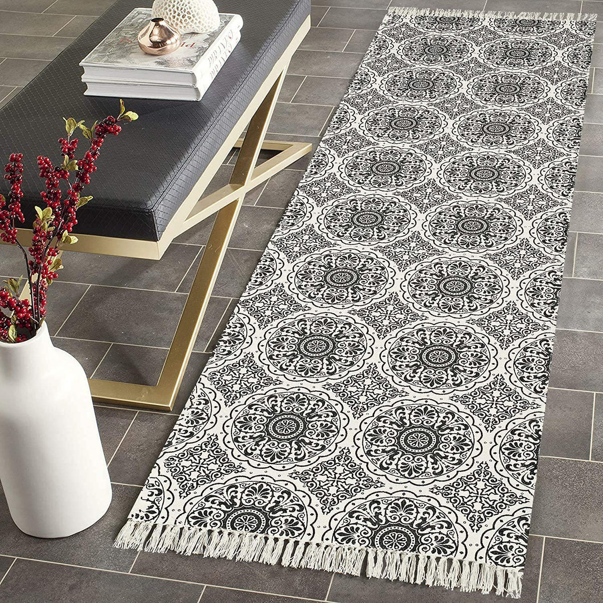 Woven Cotton and Linen Tassel Mat Bedroom Carpet Bathroom Mat
