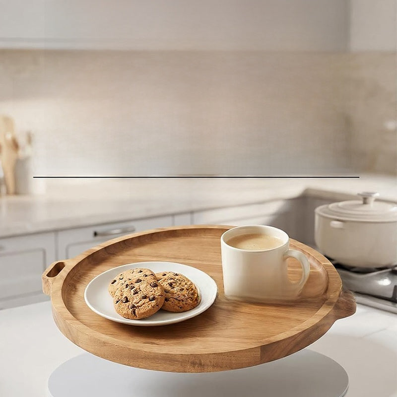 Solid Wood Oval Serving Tray with Handle Modern Decorative Tea Coffee Display Platter