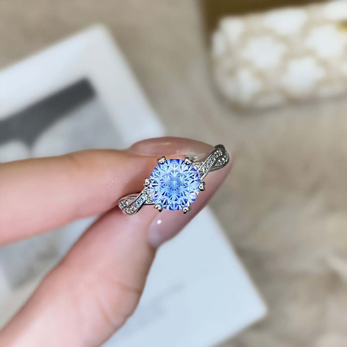 Six-Claw Simulated Diamond Ring