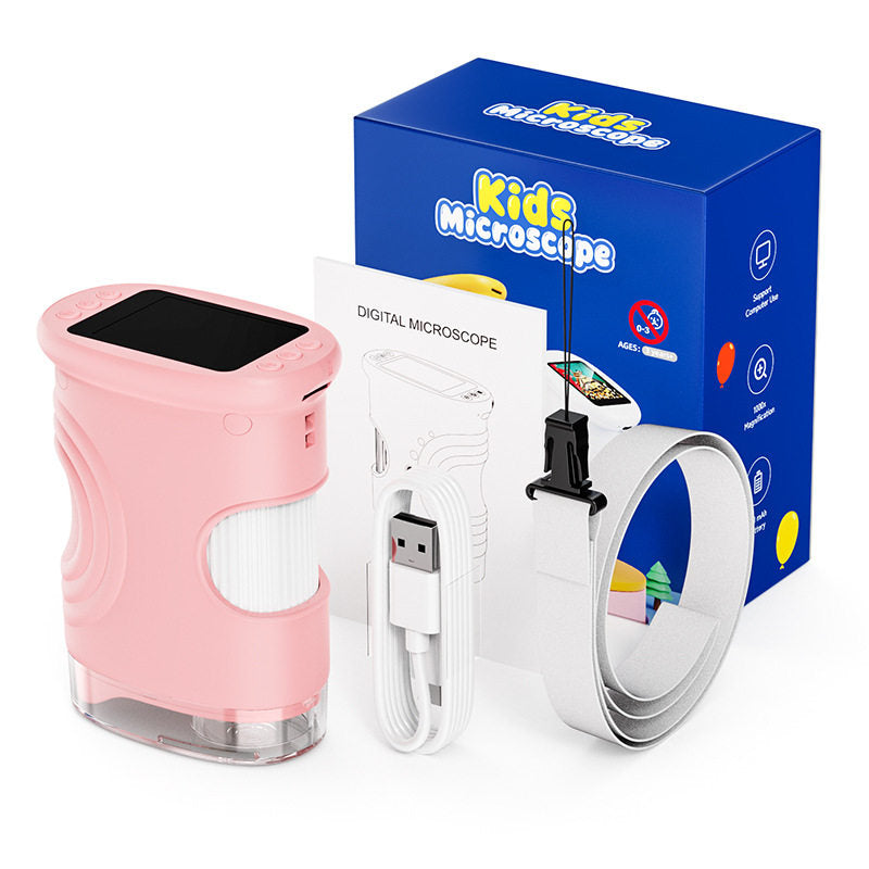 Children's Handheld Digital Microscope 2inch Screen High-Definition Portable Magnifier for Teaching Observation