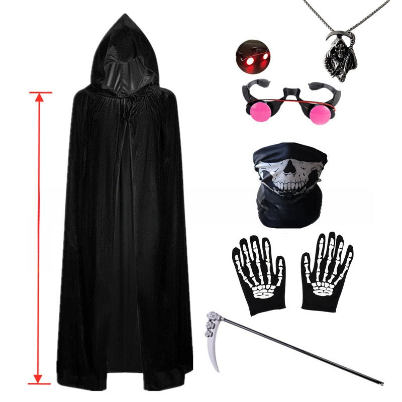 Red Eyes Grim Reaper Halloween Costume with Cloak and Scythe