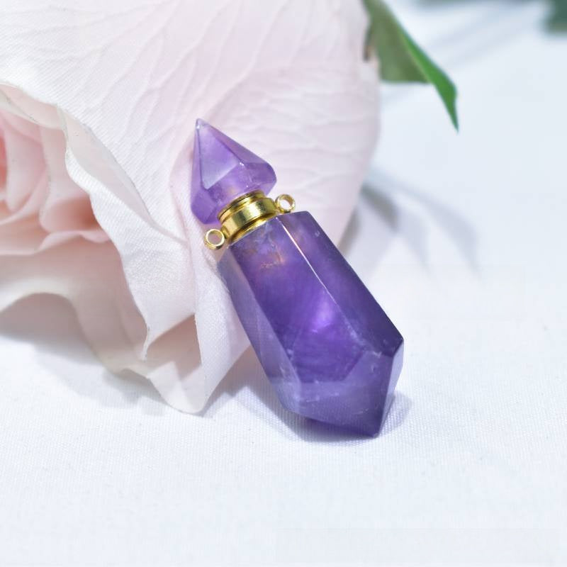 Natural Crystal Hexagonal Perfume Bottle Pendant