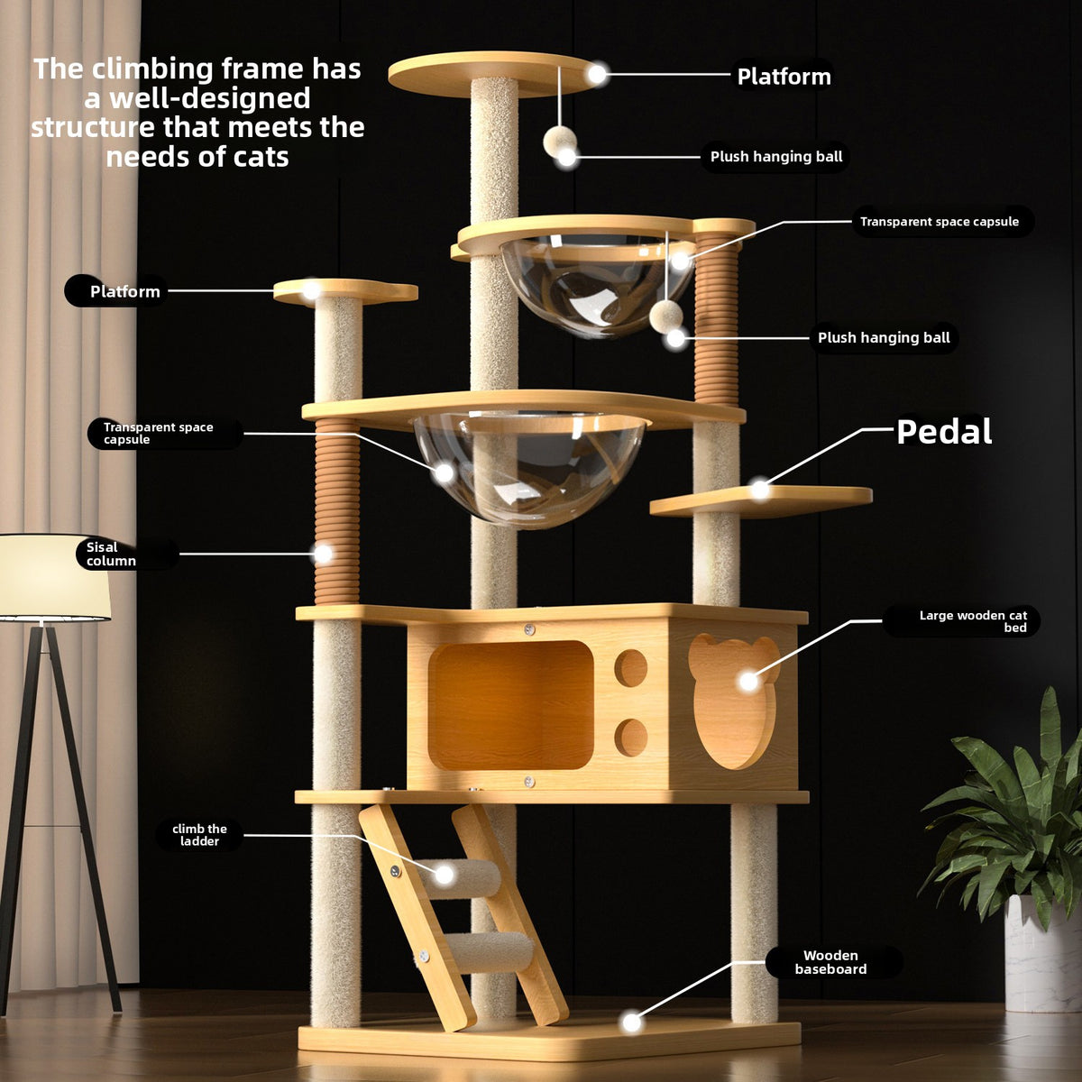 Multi-functional Cat Tree with Bed and Scratching Post