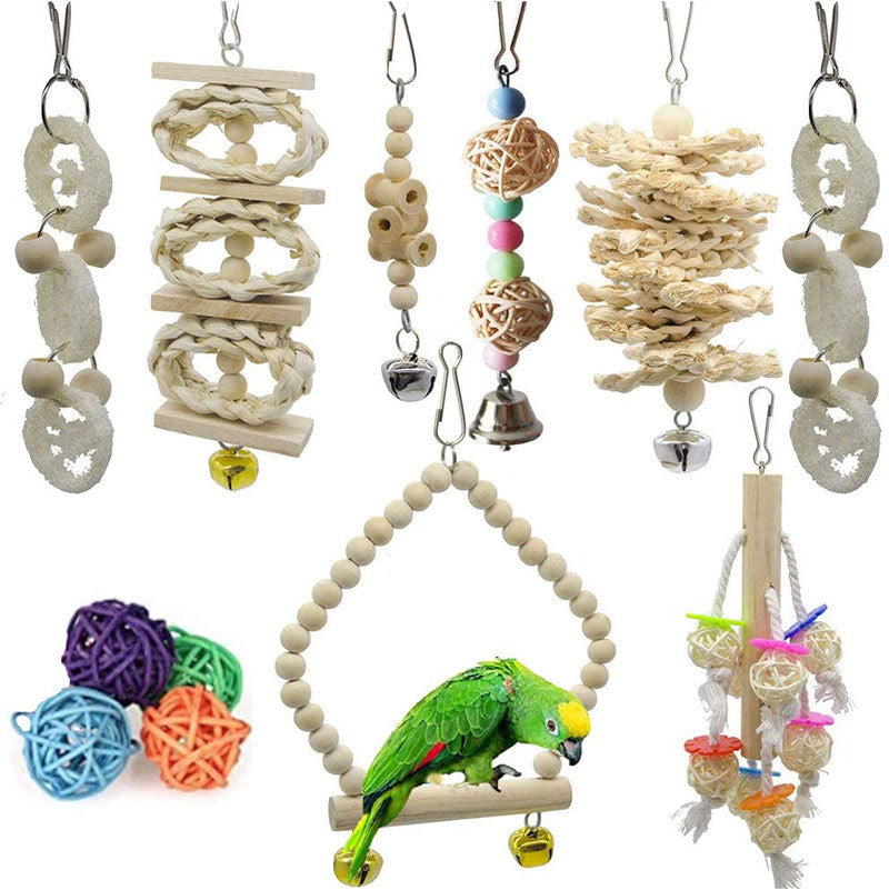 Wooden Bird Toy Set with Stairs and Swing