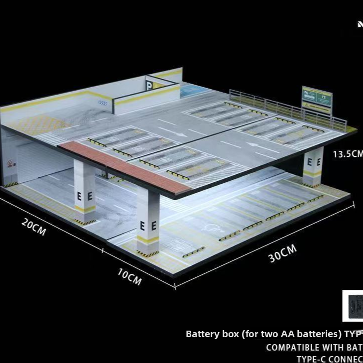1:64 Scale Underground Parking Garage Model with Lights
