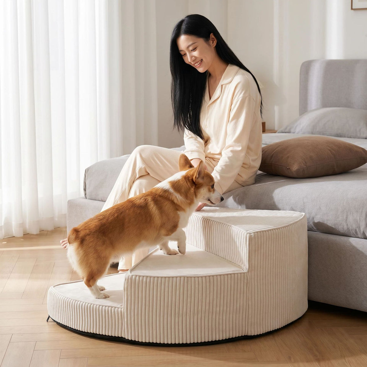 Rotatable Pet Stairs with Removable Washable Cover