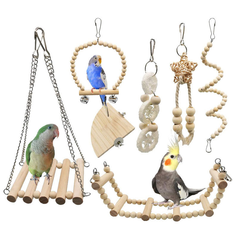 Wooden Bird Toy Set with Stairs and Swing