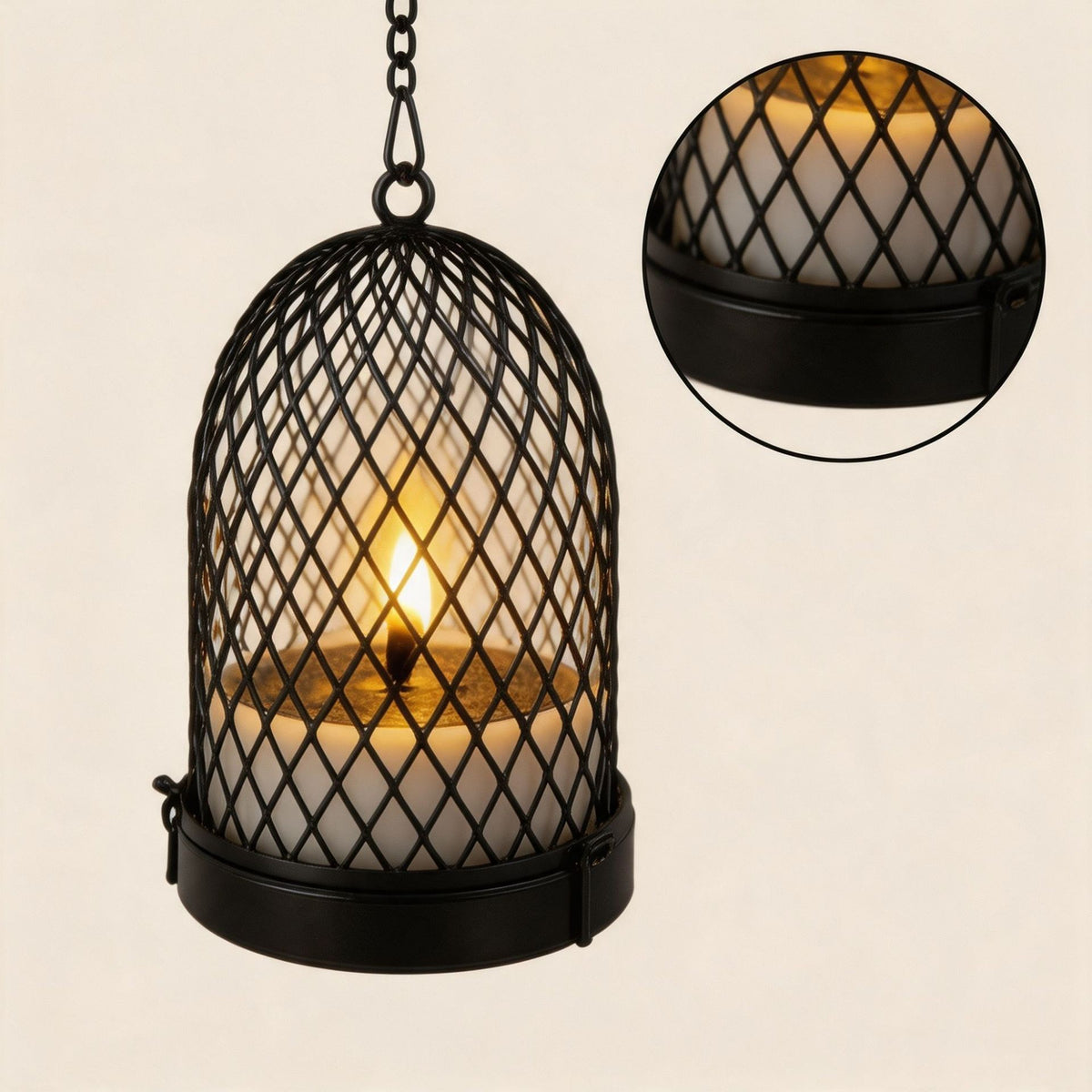 Solar Powered Hanging Lantern with Mesh Cover