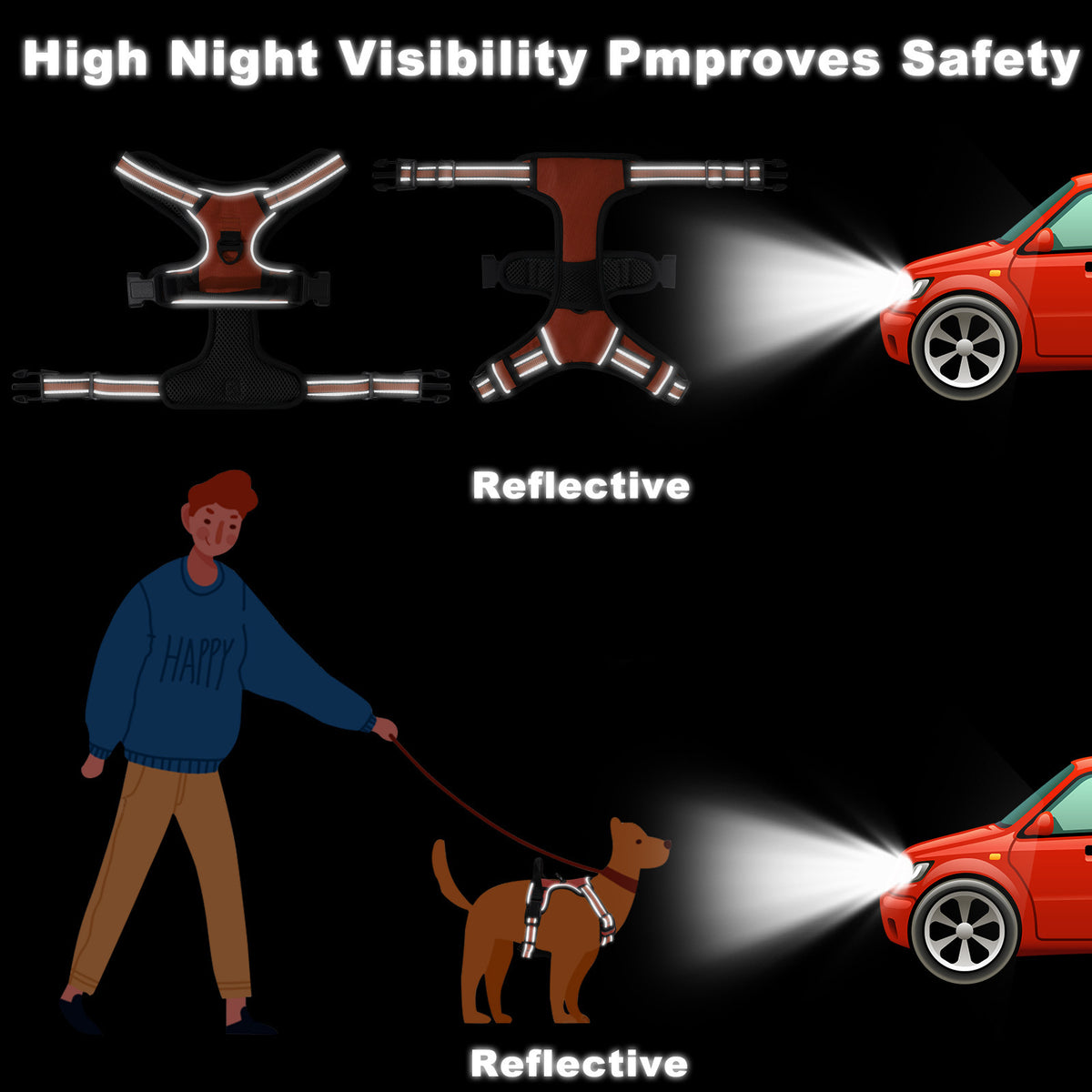 Reflective Vest-Style Pet Harness with Leash