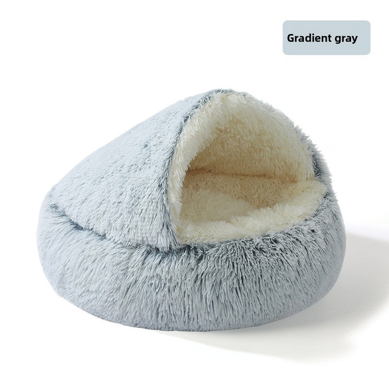 Semi-Enclosed Plush Pet Bed for Cats and Dogs