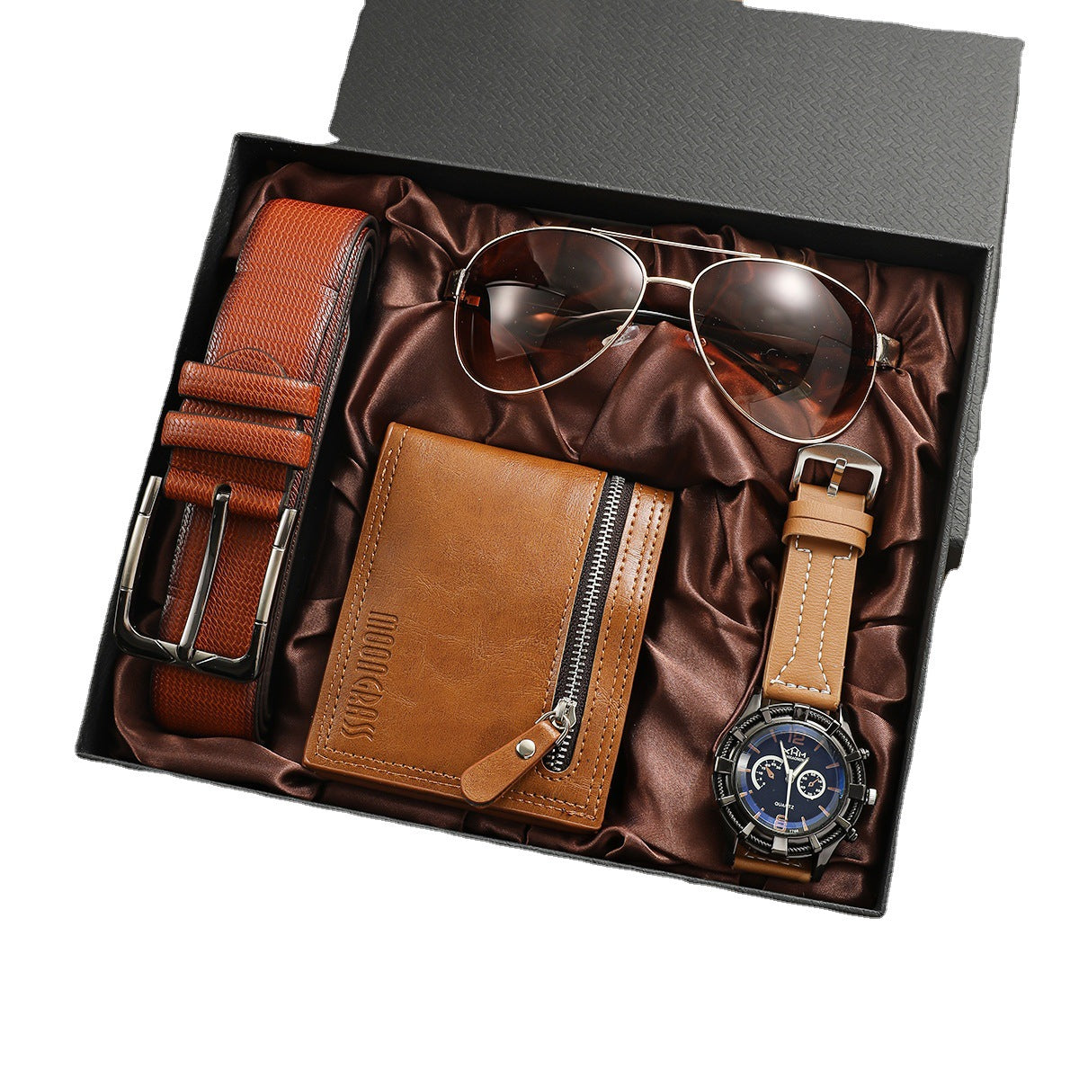 Mens Business Watch Gift Set with Wallet Belt Sunglasses