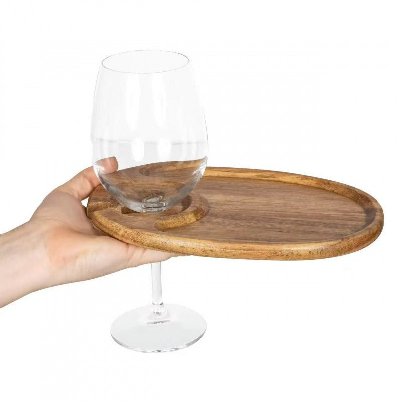 Acacia Wood Serving Tray for Wine Glasses and Party Use