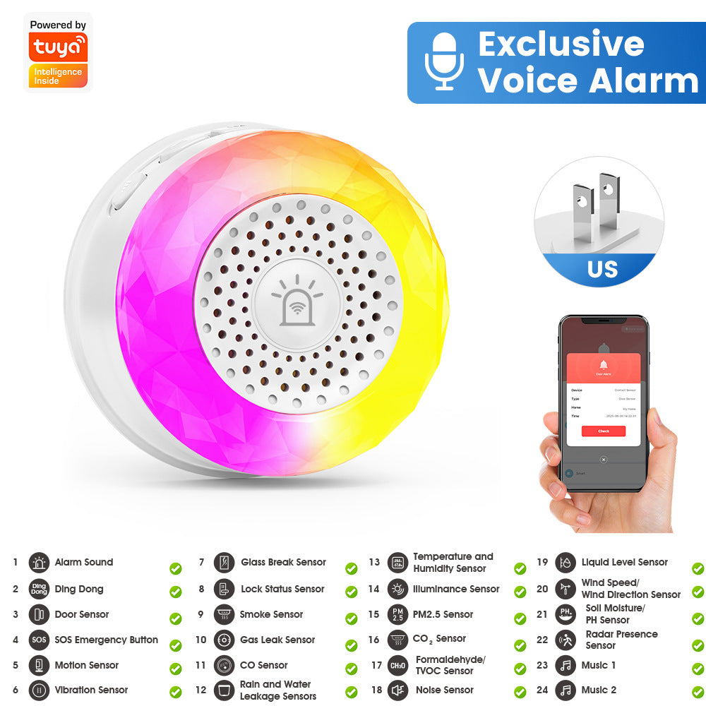 Smart WiFi Sound and Light Alarm Sensor with App Voice Control for Home Security