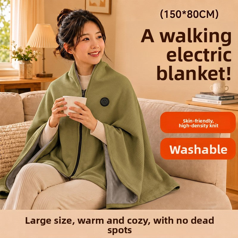 USB Rechargeable Graphene Heated Shawl Cape with Multi-Level Temperature Control and Washable Plush Material