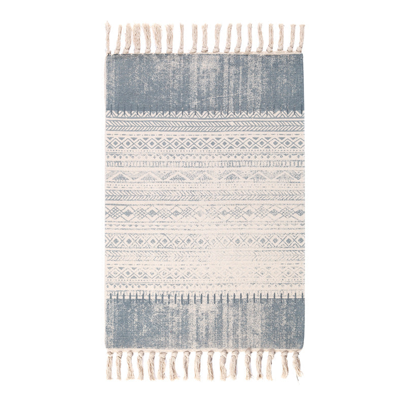 Woven Cotton and Linen Tassel Mat Bedroom Carpet Bathroom Mat