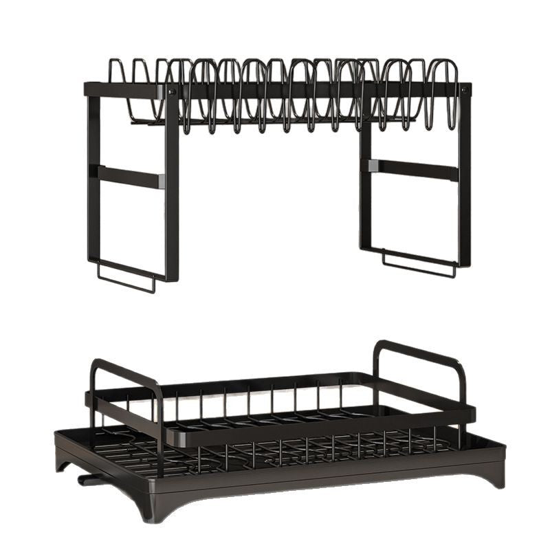 Double Layer Dish Drainer Rack with Utensil Holder