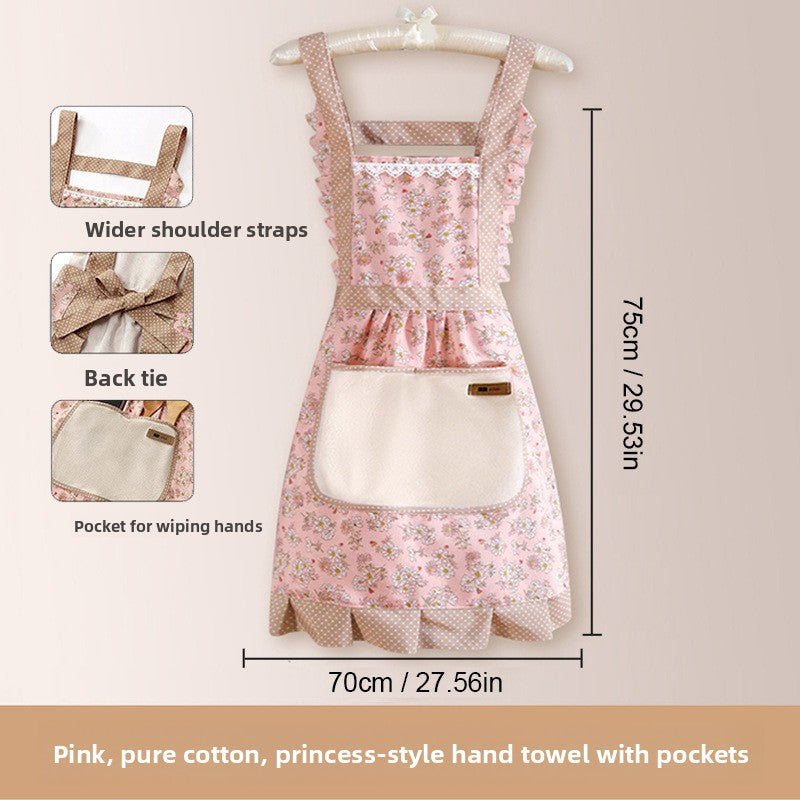 Women's Breathable Canvas Kitchen Apron Floral Print Waterproof with Pocket